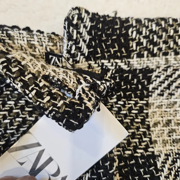 Zara Textured Weave Plaid Shorts SIZE L 2214/120/070 - Picture 6 of 7